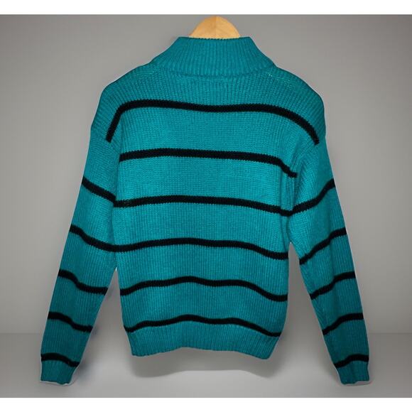 Vtg 80s 90s Pretense Sweater Green Knit Pullover Geometric Stripes Diamonds Sz M - Picture 7 of 9